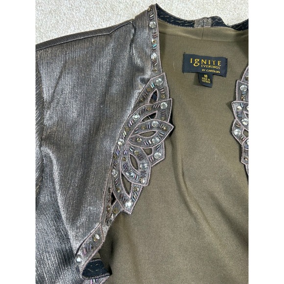 Ignite Evenings By Carol Lin Size 16 Gray Ruffles Layers Vintage Jacket - Picture 12 of 16